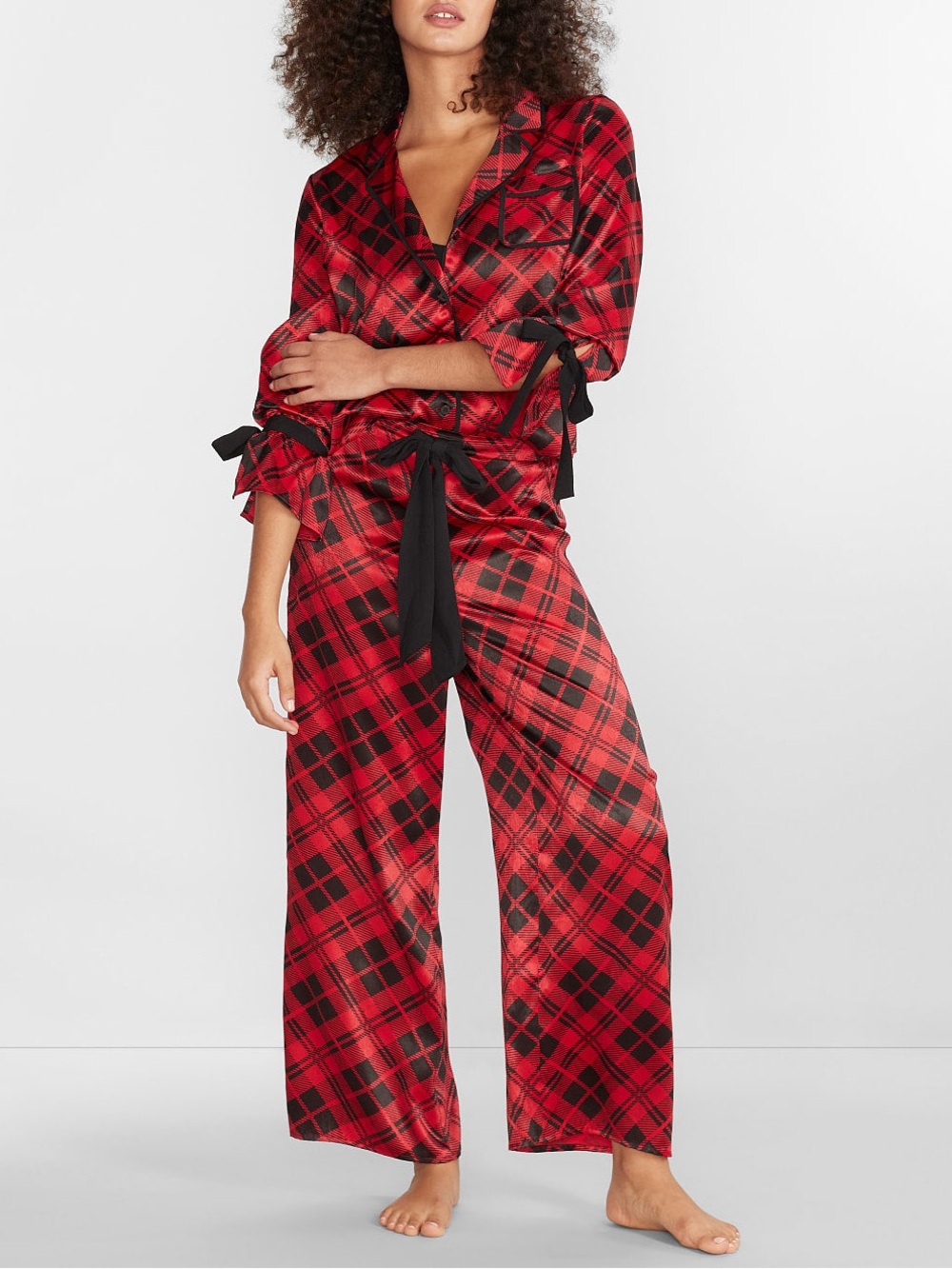 Beach Riot Red and Black Plaid Woven Pajama Set
